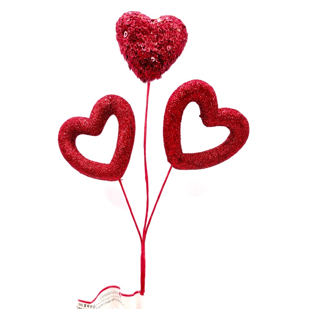 Red Glitter Foam Heart Picks for Valentine’s Party Decor 12”